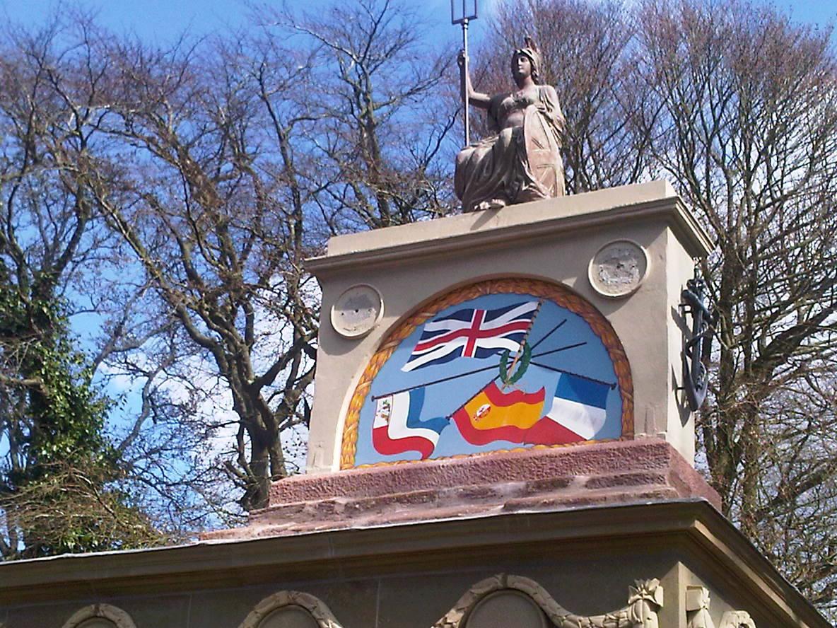 image shows: Exterior mural on the Kymin Naval Temple in Monmouthshire